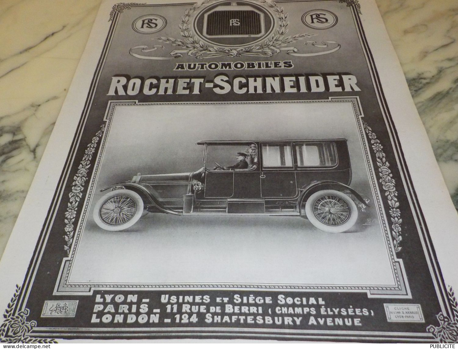 ANCIENNE  PUBLICITE  AUTOMOBILES ROCHET SCHNEIDER 1913 - Voitures