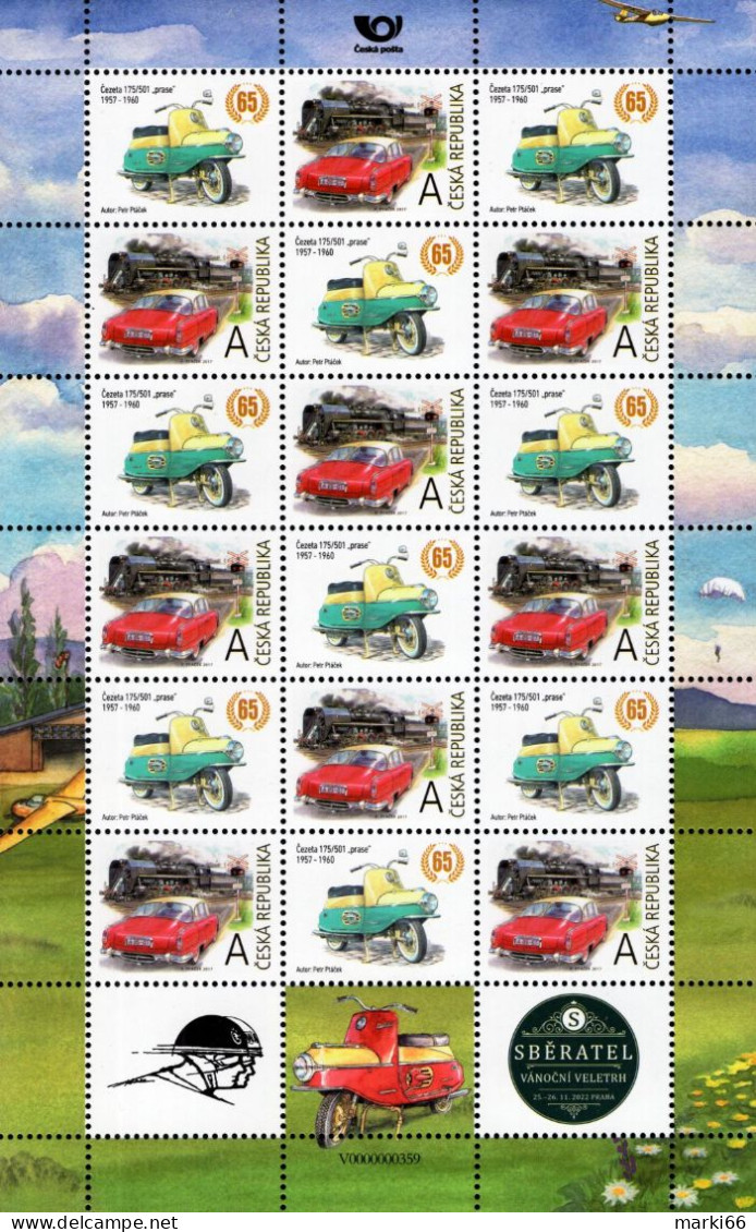 Czech Republic - 2022 - Historic Transport - Cezeta 175/501 "Piglet" - Sberatel '22 Stamp Fair - Mint Stamp Sheet - Unused Stamps