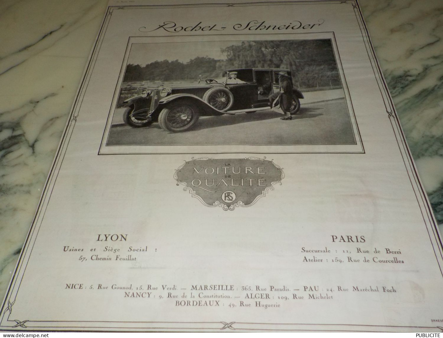 ANCIENNE   PUBLICITE  VOITURE  DE QUALITE ROCHET SCHNEIDER 1919 - Voitures