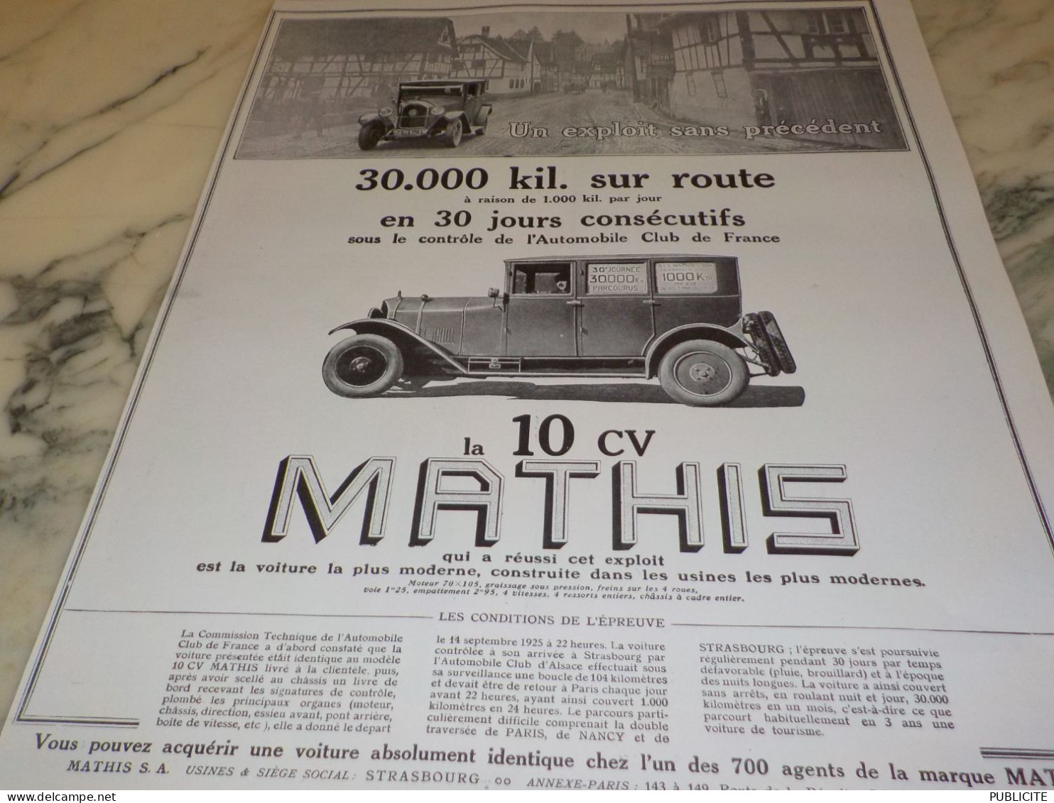 ANCIENNE PUBLICITE UN  EXPLOIT VOITURES MATHIS 1925 - Voitures