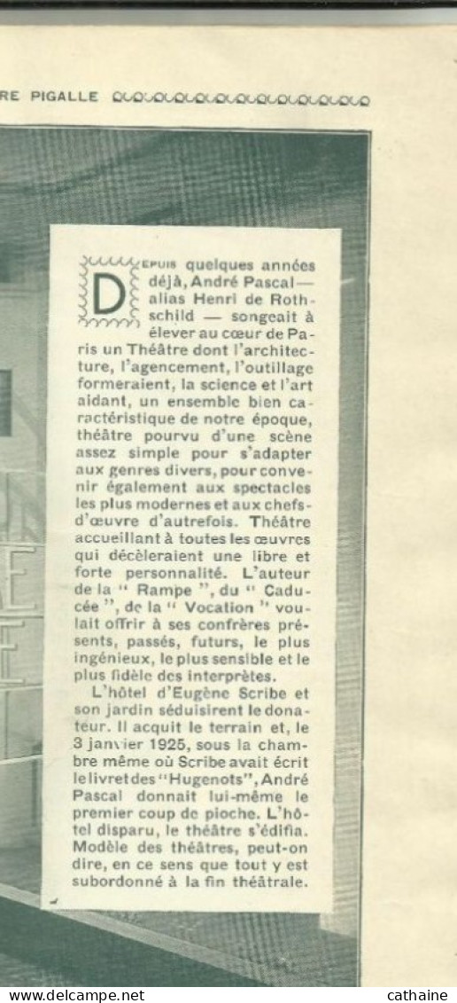 75 .PARIS .9° .THEATRE DE PIGALLE 1933 . HISTOIRE DE SA CONSTRUCTION ET PROGRAMME DE LA COMEDIE " DONOGOO" - Théâtre & Déguisements