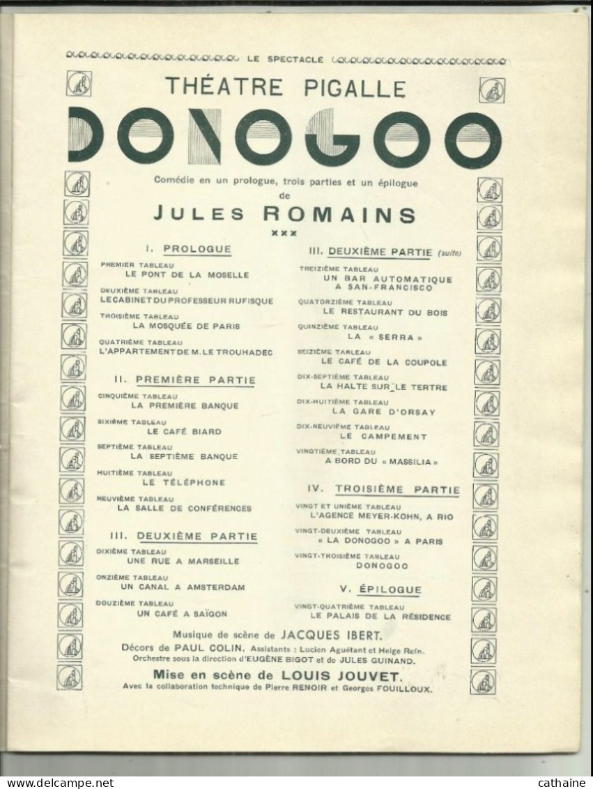 75 .PARIS .9° .THEATRE DE PIGALLE 1933 . HISTOIRE DE SA CONSTRUCTION ET PROGRAMME DE LA COMEDIE " DONOGOO" - Theatre, Fancy Dresses & Costumes