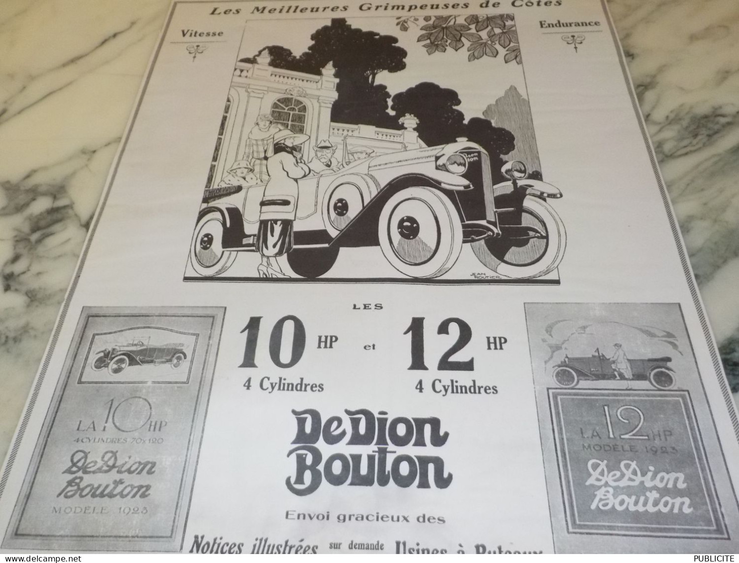 ANCIENNE PUBLICITE GRIMPEUSE DE COTES VOITURE  DE DION BOUTON 1928 - Voitures