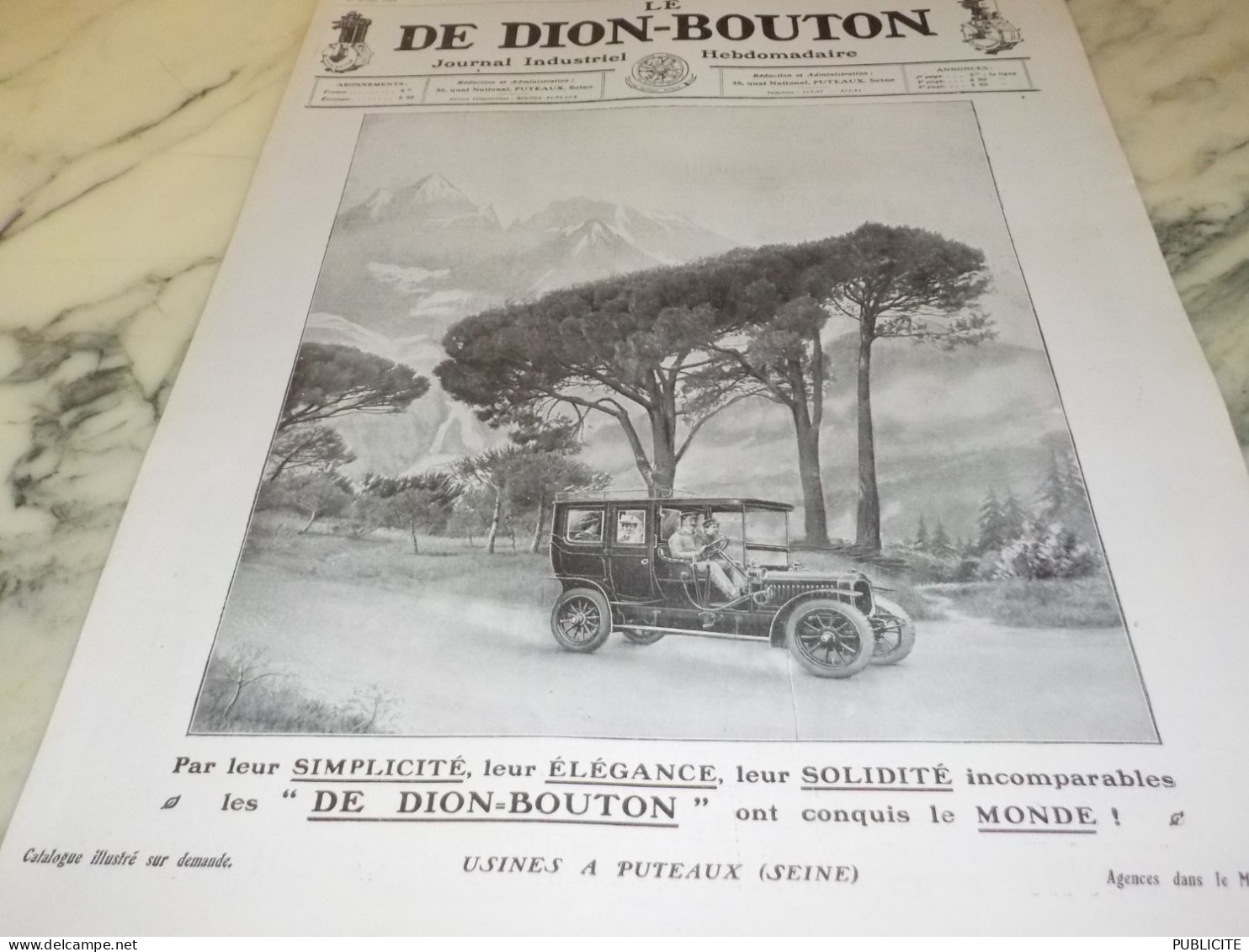 ANCIENNE PUBLICITE JOURNAL INDUSTRIEL AUTOMOBILE DE DION BOUTON 1909 - Voitures