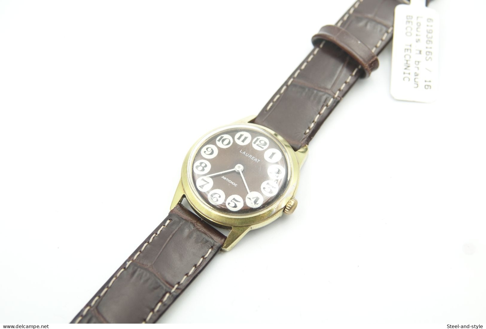 Watches : UNION LAUREAT TELEPHONE DIAL BROWN W BRAND NEW LEATHER BAND - Original - 1960's - Running - Excelent Condition - Montres Modernes