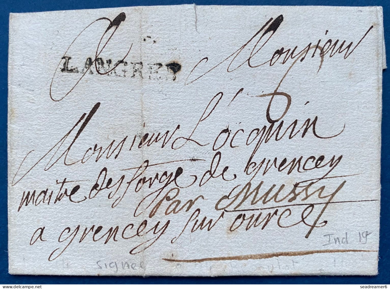 Lettre 1768 Marque LANGRES + Taxe 6 + Au Dos " Deb De Chatillon S Seine " (Lenain N°7 Indice 19) Pour GRANCEY RR Signé - ....-1700: Precursores