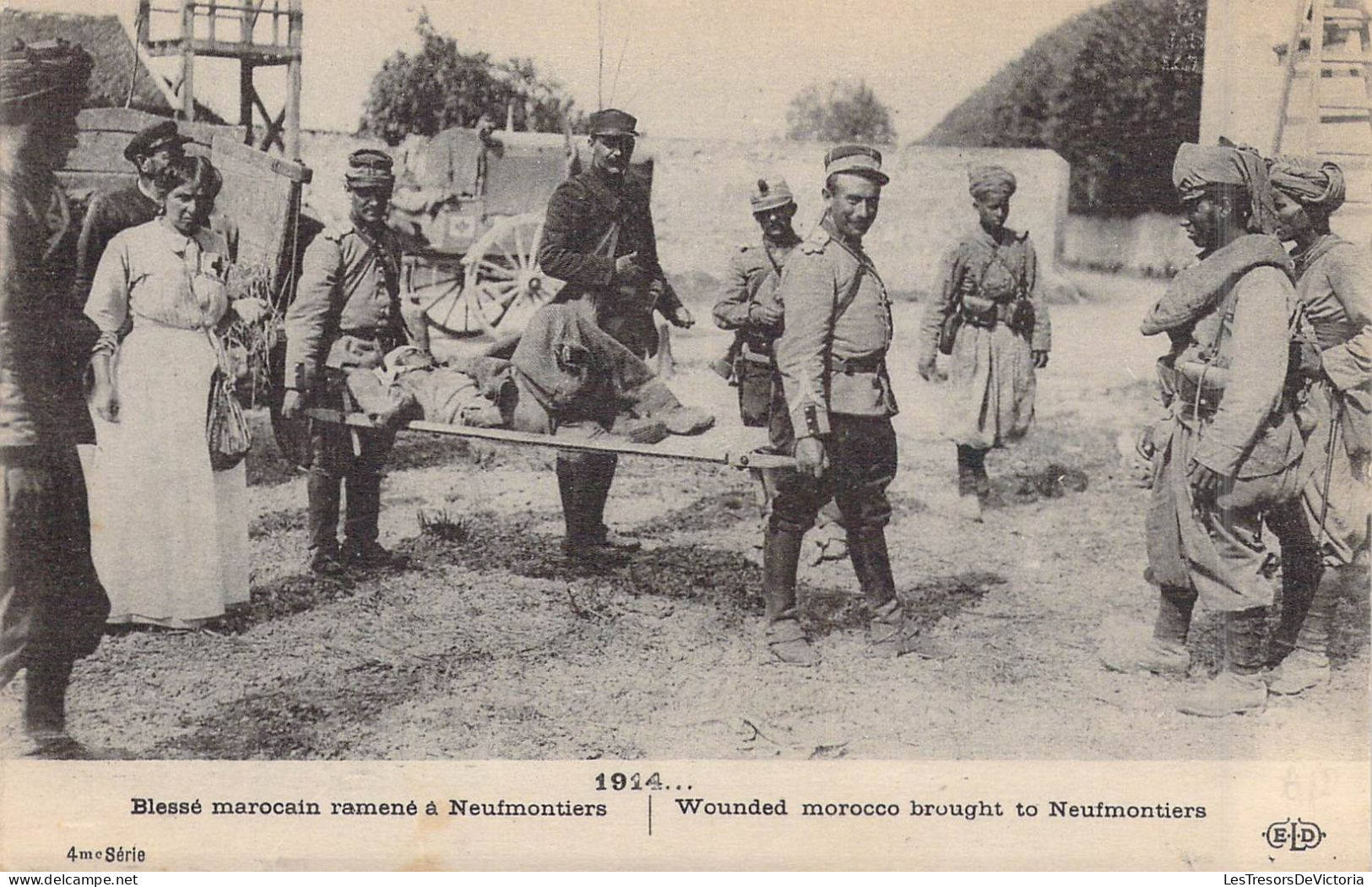 FRANCE - 77 - Neufmontiers - Blessé Marocains Ramené à Neufmontiers  - Carte Postale Ancienne - Autres & Non Classés