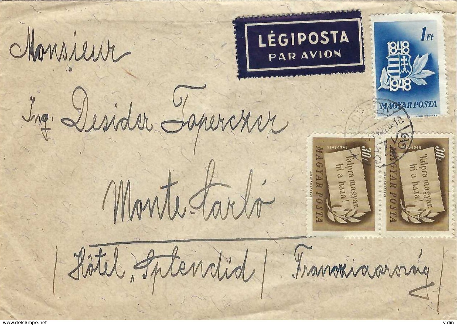 HONGRIE Lettre Pour Monaco - Storia Postale