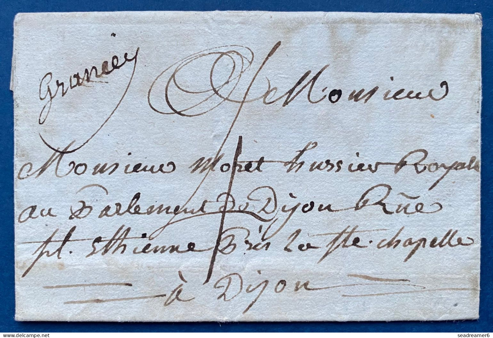 Lettre 1788 Marque Manuscrite " GRANCEY " + Taxe 4 Pour DIJON Signalée Possible En 1816/18 Mais Inconnue Avant ! RRR - ....-1700: Precursors