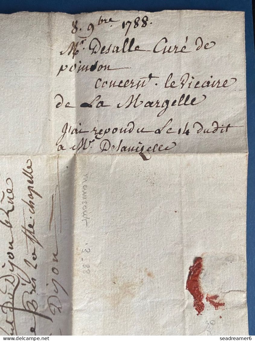 Lettre 1788 Marque Manuscrite " GRANCEY " + Taxe 4 Pour DIJON Signalée Possible En 1816/18 Mais Inconnue Avant ! RRR - ....-1700: Vorläufer