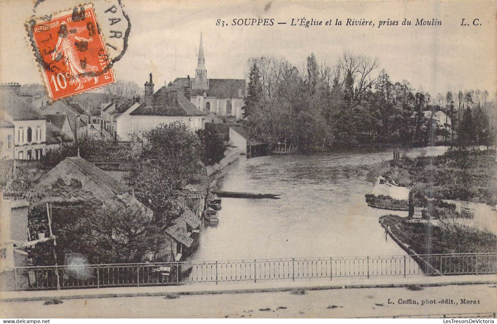 FRANCE - 77 - Souppes - L'Eglise Et La Rivière - Prises Du Moulin - Carte Postale Ancienne - Souppes Sur Loing