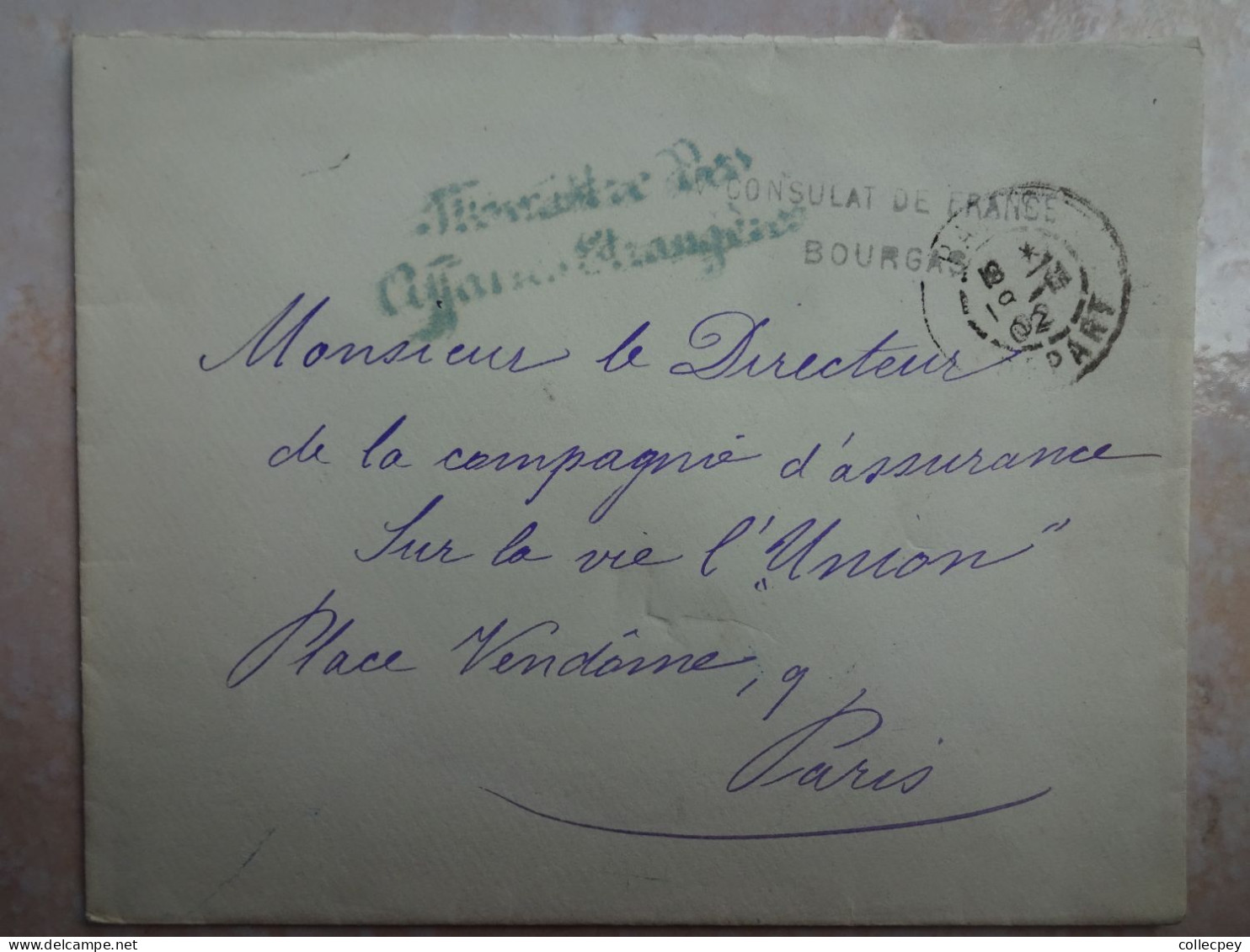 ENVELOPPE LETTRE BULGARIE 1902 Oblitération Entier Tampon BOURGAS Consulat De France - Lettres & Documents