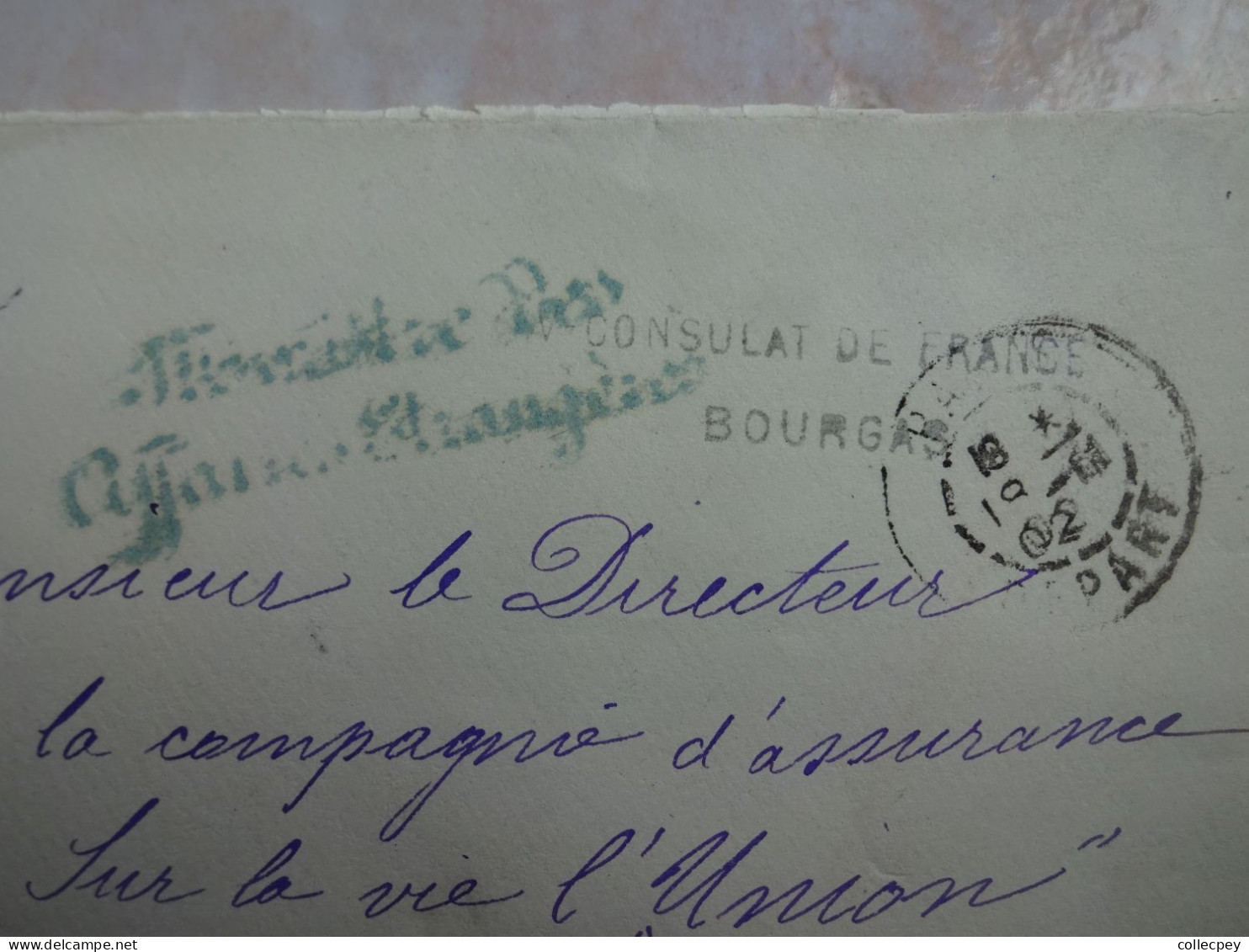 ENVELOPPE LETTRE BULGARIE 1902 Oblitération Entier Tampon BOURGAS Consulat De France - Brieven En Documenten