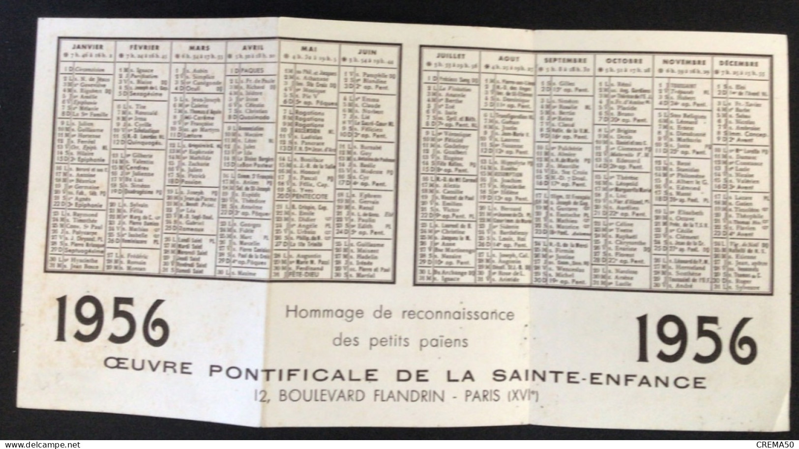 Œuvre Pontificale Afrique : Du Sud Le CAP, De L’est PERAMIHO Calendrier 1956 - Images Religieuses