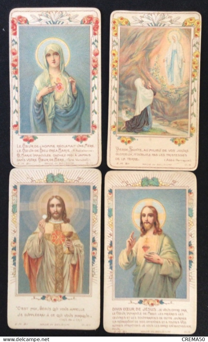Lot De 4 Images Religieuses Jésus Et Marie - Devotieprenten