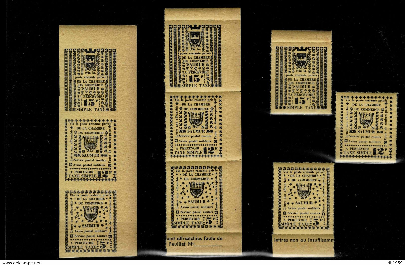 GREVE SAUMUR CHAMBRE COMMERCE SIMPLE TAXE SERVICE AVION POSTAL MILITAIRE  (lot De 9 Timbres) Non Dentelé+percé En Ligne - Stamps