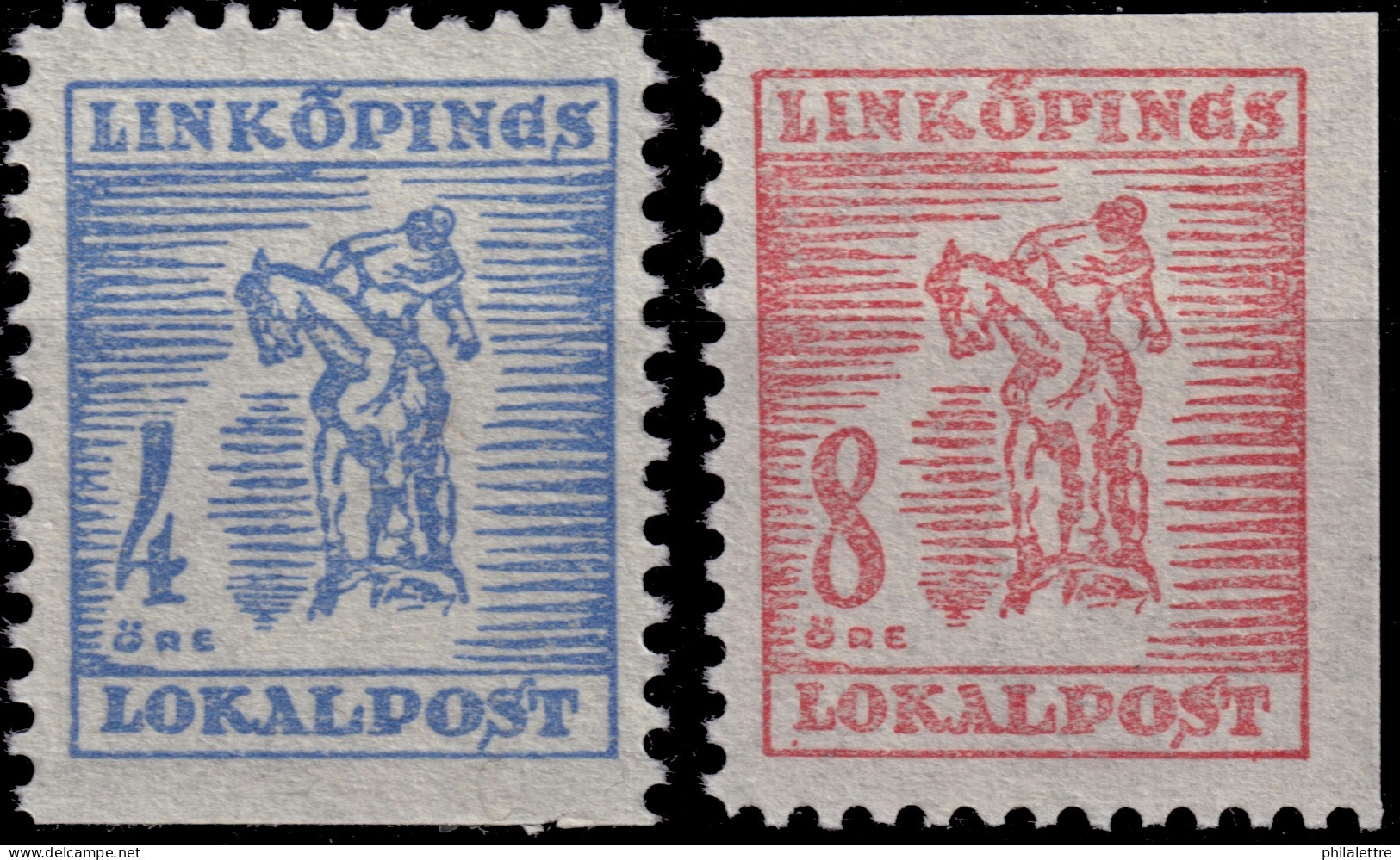 SUÈDE / SWEDEN - Local Post LINKÖPING 4öre Light Blue & 8öre Light Rose - Mint* - Local Post Stamps