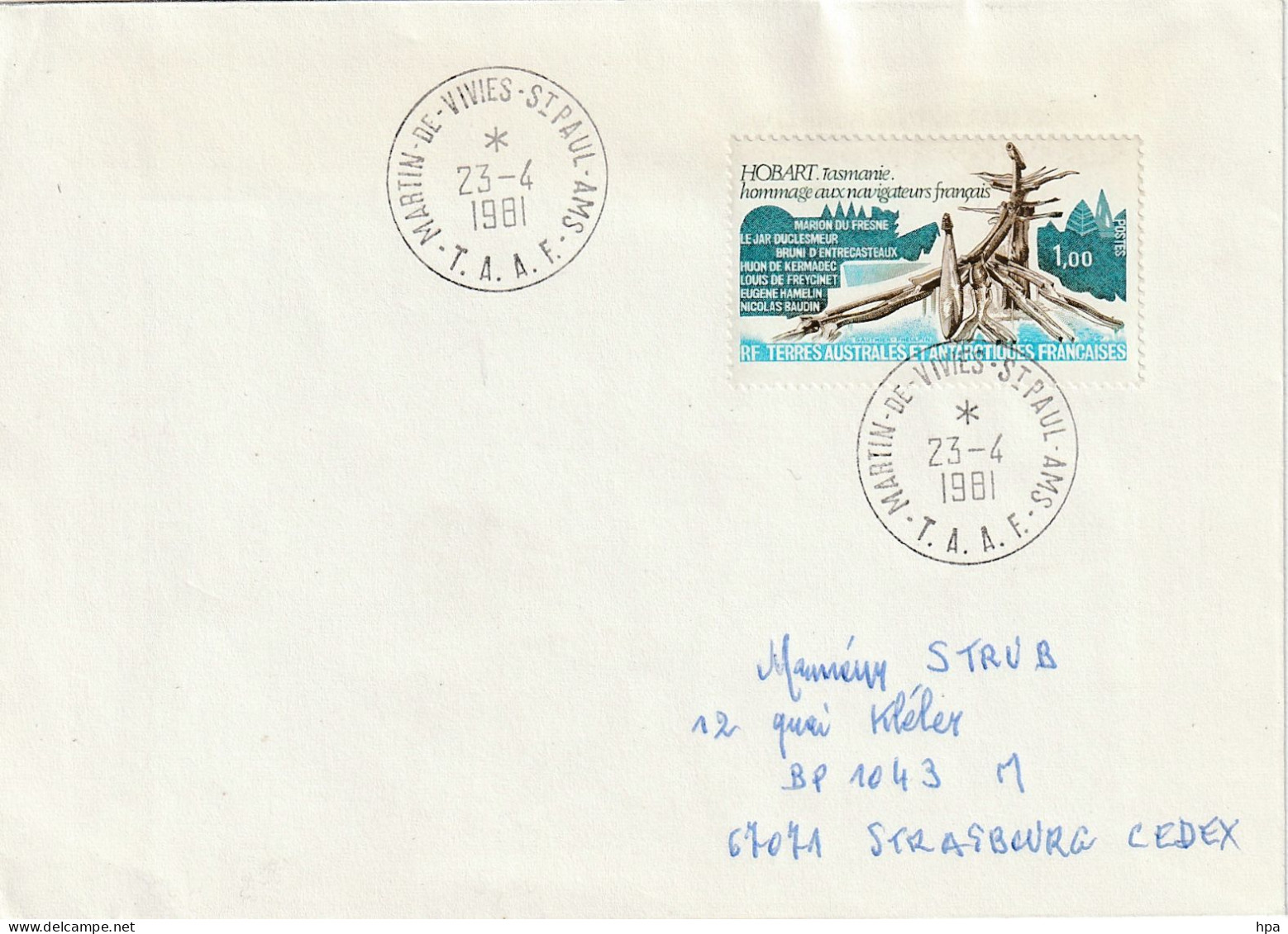 Enveloppe TAAF, Qui A Voyagé De Martin De Vivies - Saint Paul Le 23 - 4 - 1981 - Used Stamps