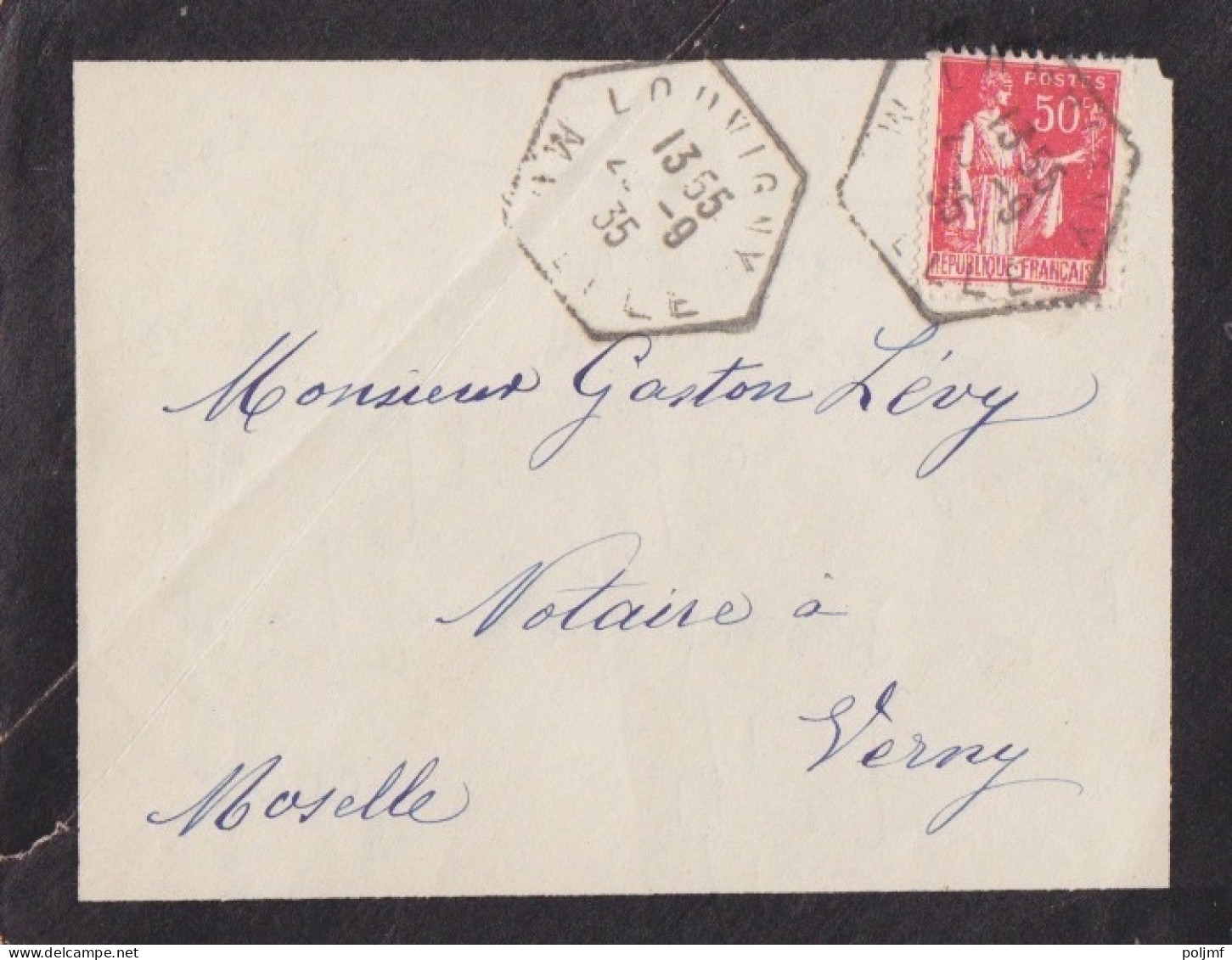 Lettre Obl. Louvigny (T 220) Le 23/9/35 (tarif 21/4/30) Sur N° 283 50c Paix - 1932-39 Paix