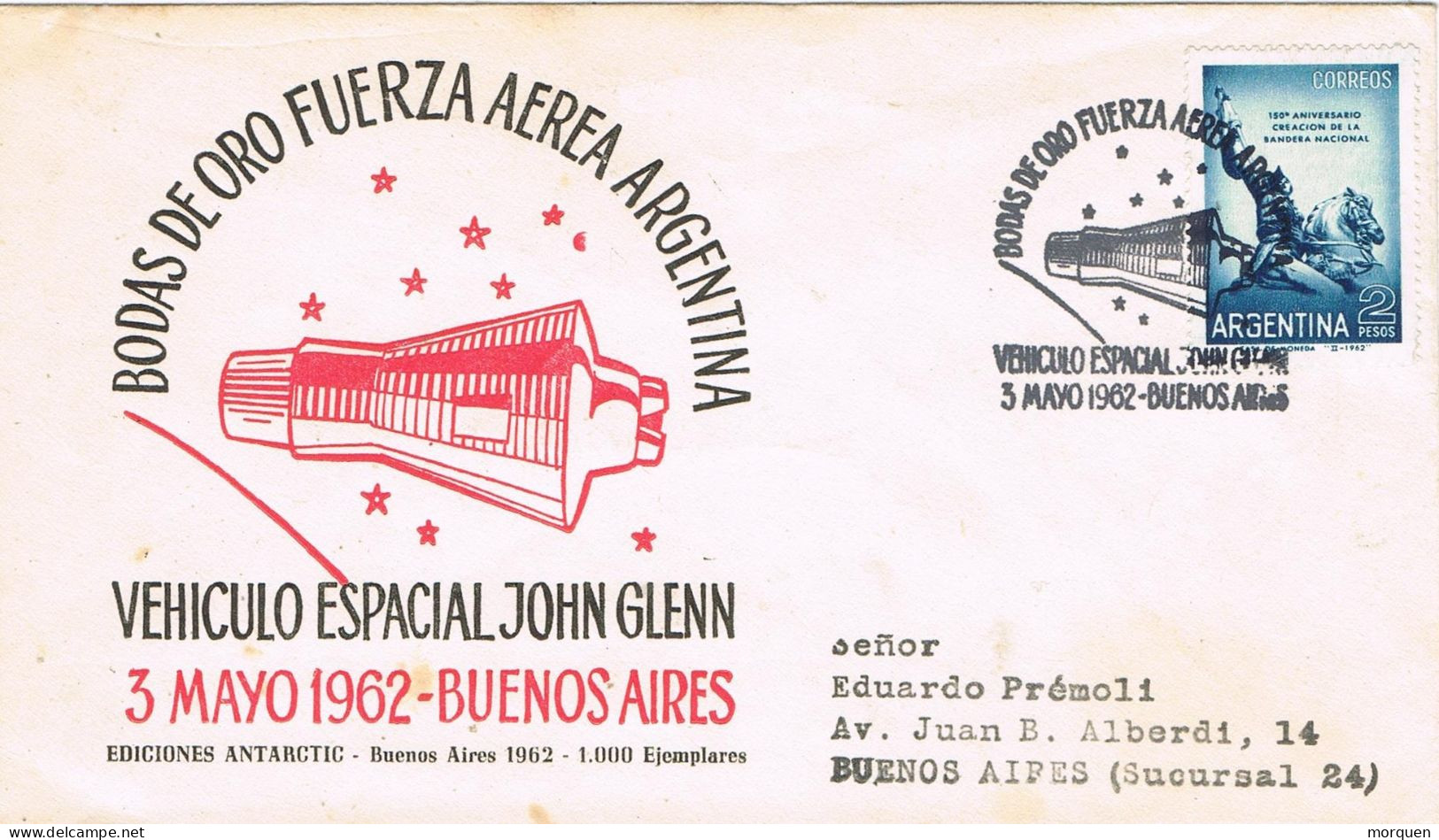 49452. Carta BUENOS AIRES (Argentina) 1962. SPACE, Vehiculo Espacial Kohm Glenn - Cartas & Documentos