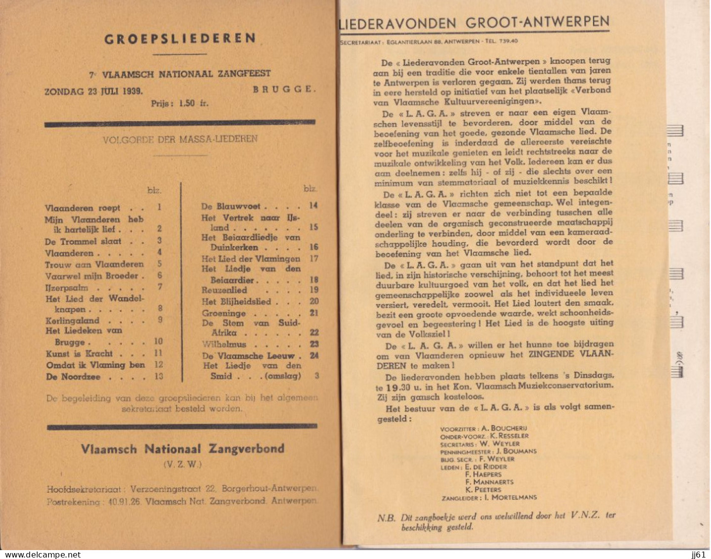 LIVRE DE CHANSONS HOLLANDAISE VLAEADEREN DIJO RECHTIXOUT 26 PAGES EDITION ROODESTR 44 ANTWERPEN ANNEE 1939 - Paesi Bassi