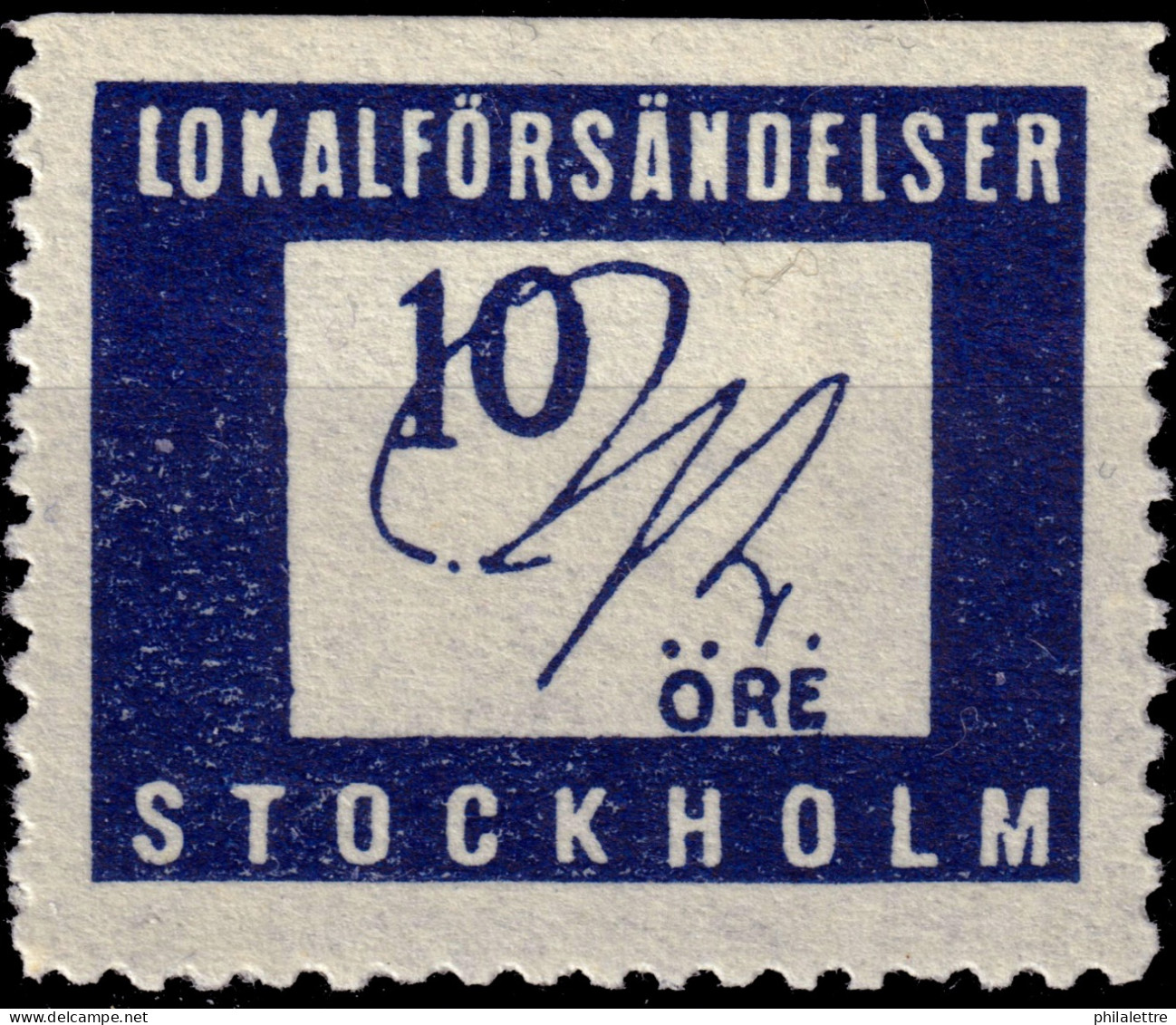 SUÈDE / SWEDEN - Local Post STOCKHOLM 10öre Blue Imperf At Top - Mint* - Local Post Stamps