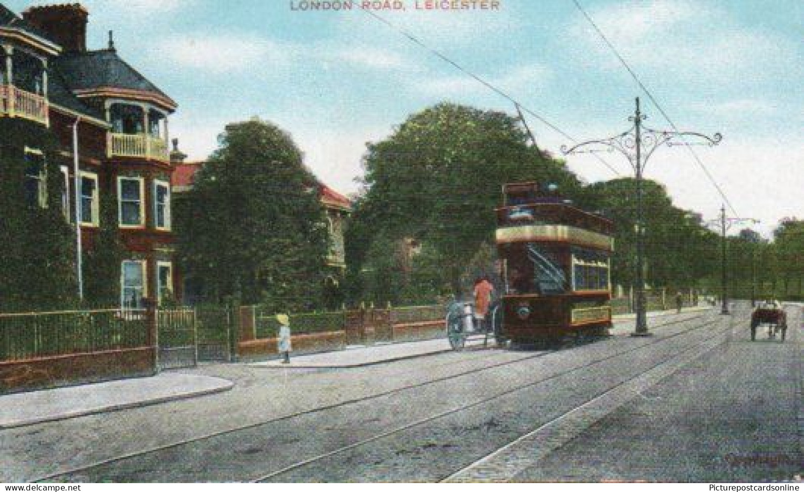 LEICESTER LONDON ROAD OLD COLOUR POSTCARD LEICESTERSHIRE TRAM - Leicester