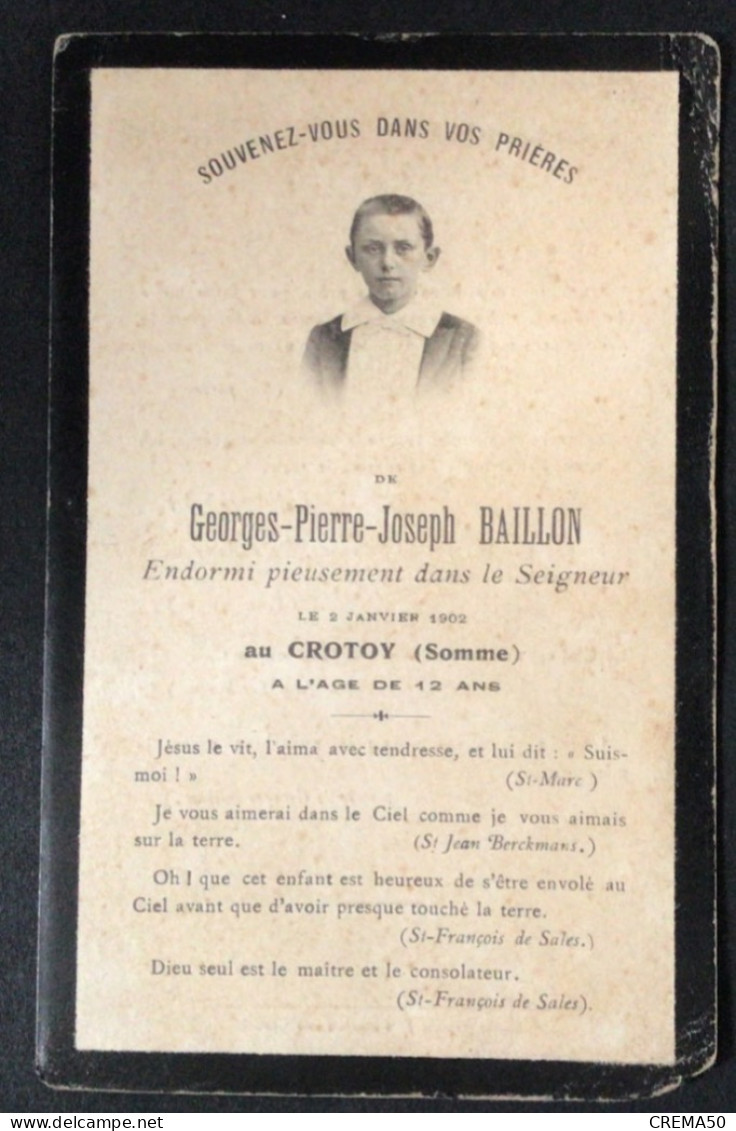 Souvenez Vous De Georges Pierre Joseph Baillon Endormi Le 2 Janvier 1902 Au Crotoy - Todesanzeige
