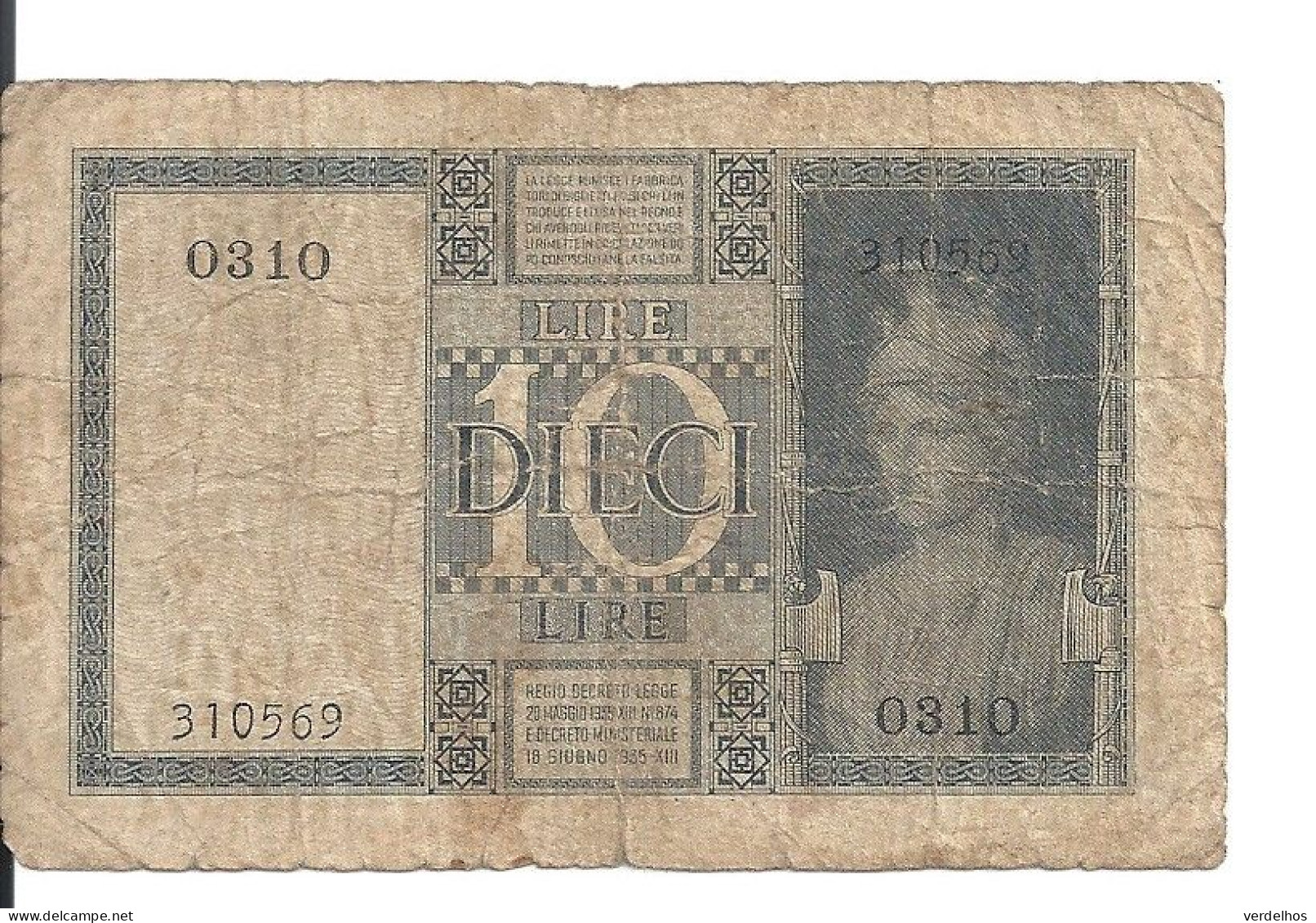 ITALIE 10 LIRE 1939-44 VG+ P 25 C - Regno D'Italia – 10 Lire