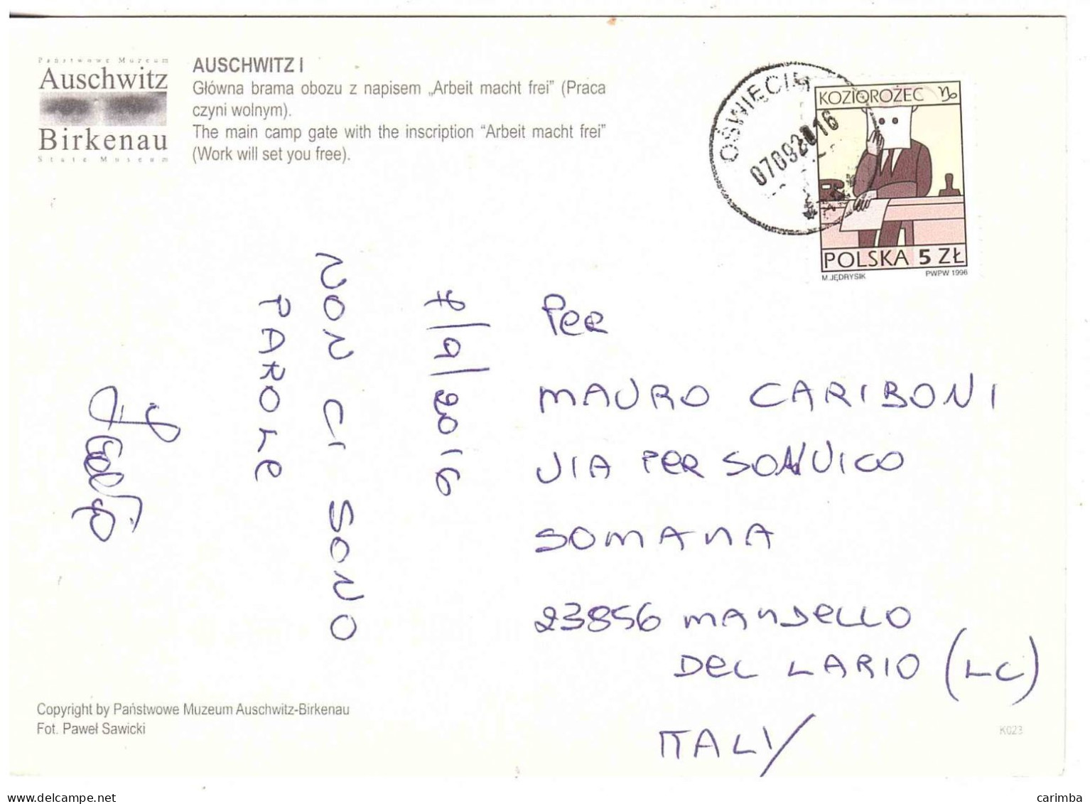 CARTOLINA PER ITALIA AUSCHWIT5ZI - Storia Postale