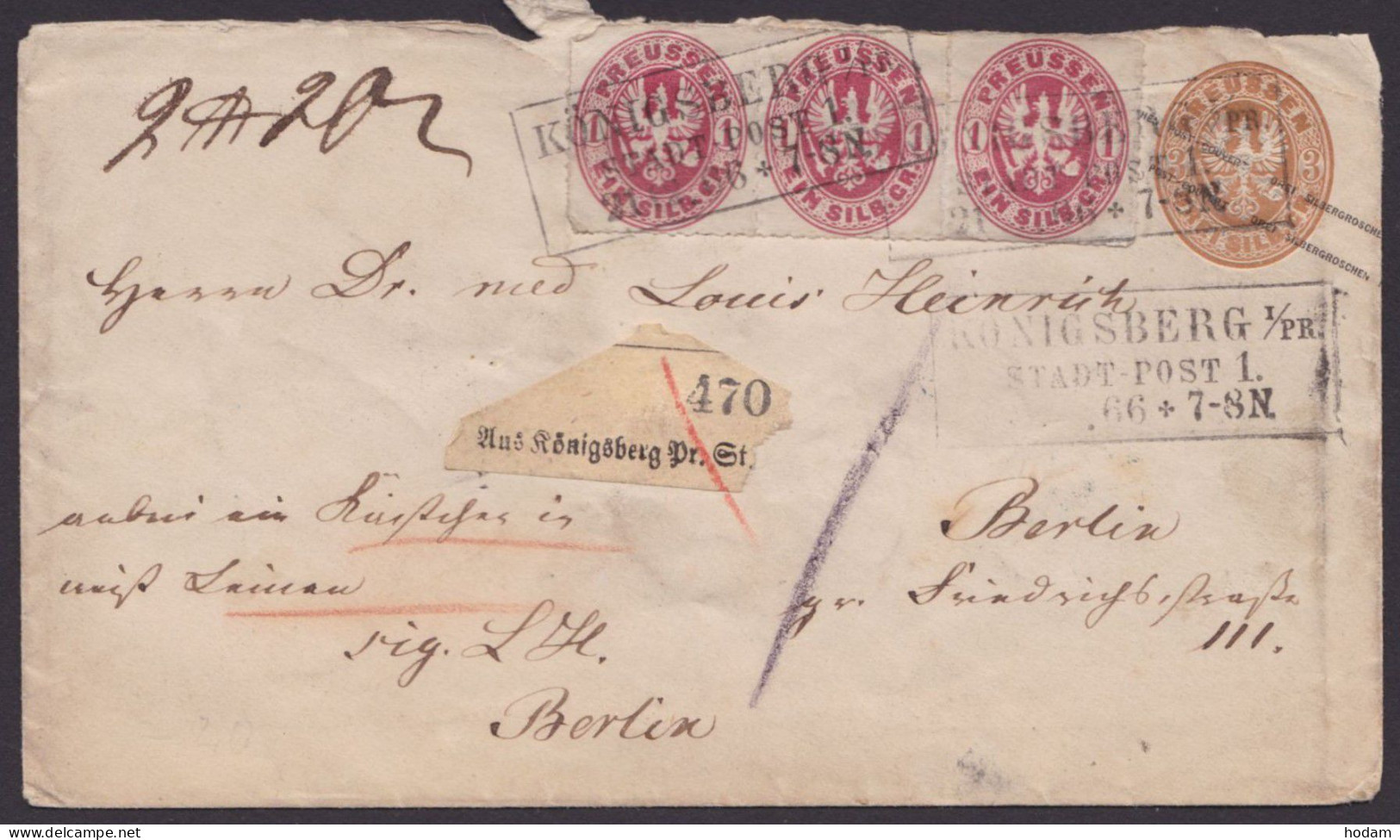 U 28 A Mit Waag. 3er Streifen 16 B, Paketbegleitbrief Mit Ra Und Zettel "Königsberg", Bedarfsstück - Postal  Stationery