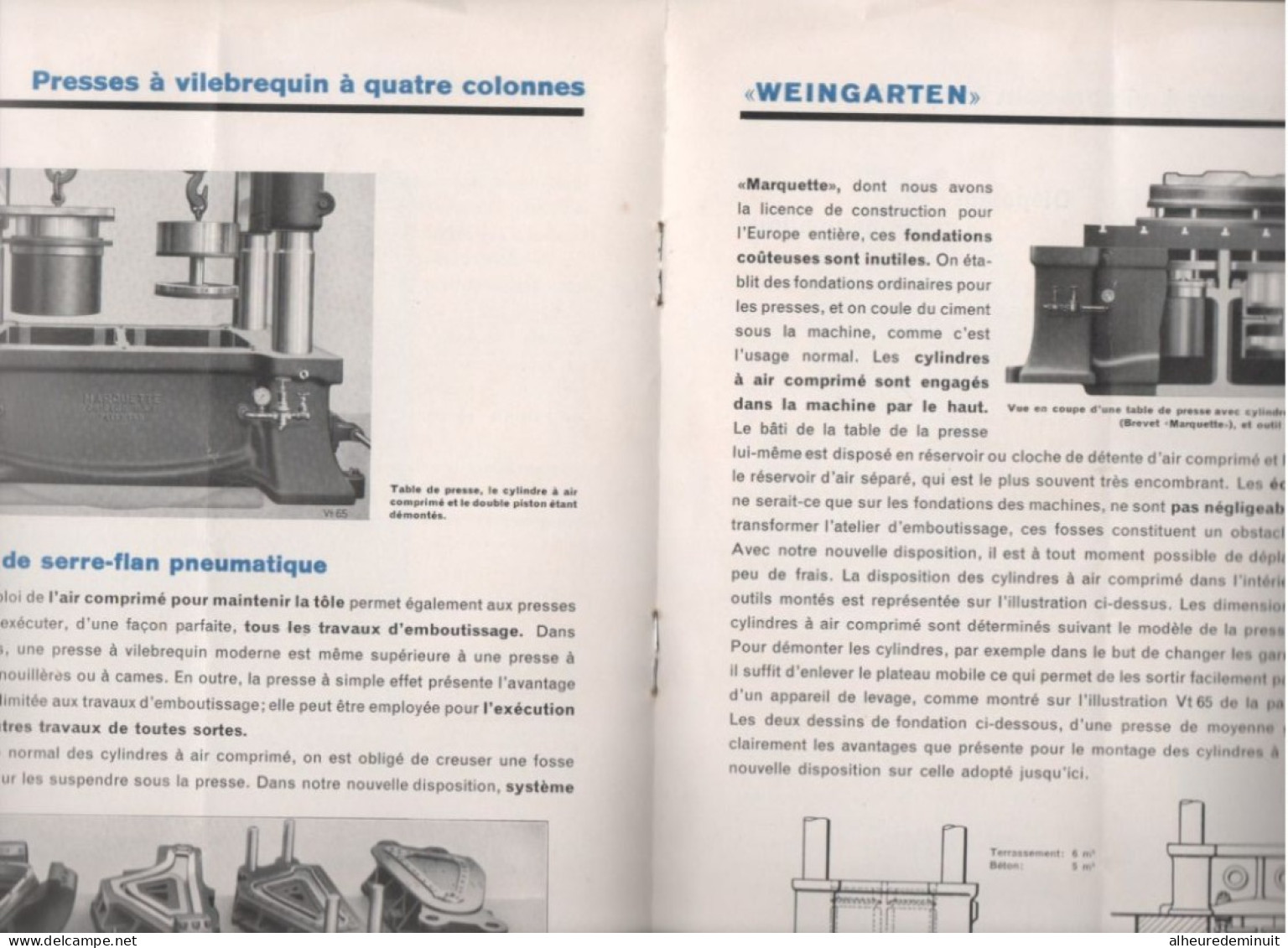 Catalogue"WEINGARTEN MASCHINENFABRIK"WURTEMBERG"PRESSE A VILEBREQUIN 4 COLONNES"usine"Allemagne"machine-outil"RAVENSBURG - Materiaal En Toebehoren