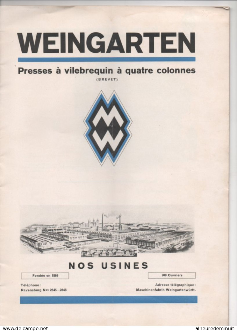 catalogue"WEINGARTEN MASCHINENFABRIK"WURTEMBERG"PRESSE A VILEBREQUIN 4 COLONNES"usine"Allemagne"machine-outil"RAVENSBURG