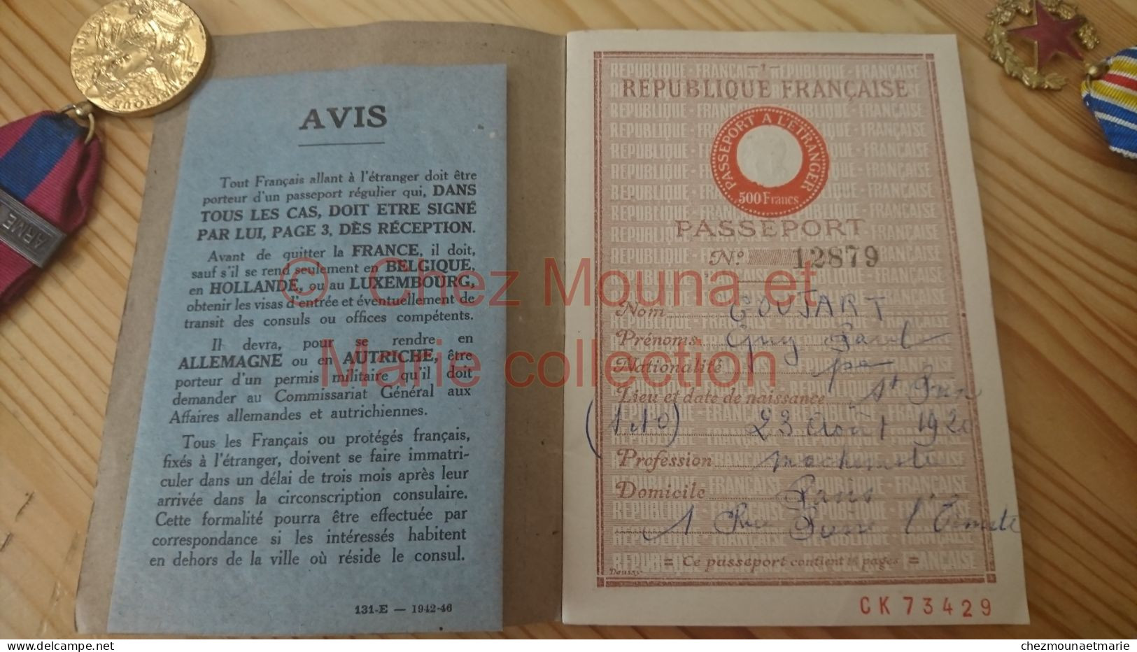 1947 PASSEPORT GOUJART GUY NE A SAINT PRIX EN 1920 MACHINISTE VAL D OISE - Historische Dokumente