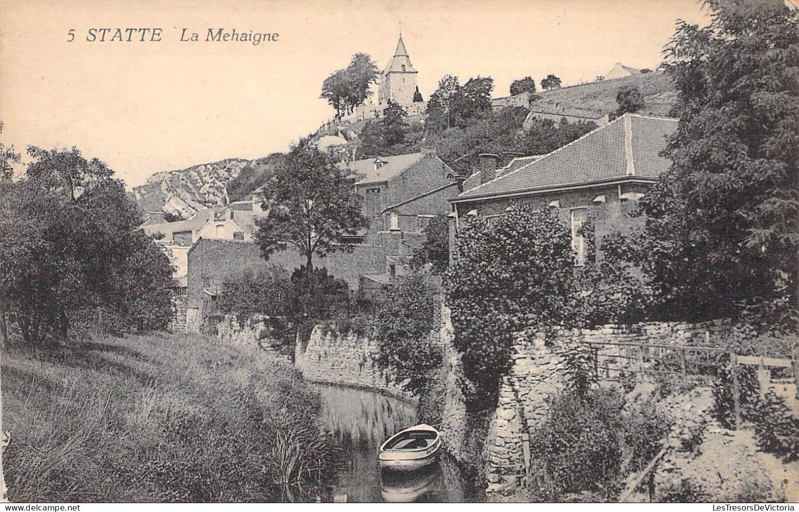 Belgique - Statte - La Mehaigne - Rivière - Barque - Clocher - Carte Postale Ancienne - Hoei