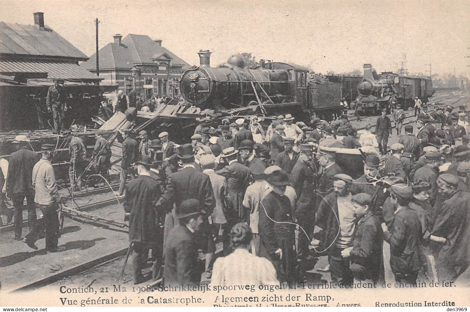 Belgique - CONTICH (Kontich) - Vue Générale De La Catastrophe Ferroviaire, 21 Mai 1908 - Collision Entre 2 Trains - Kontich