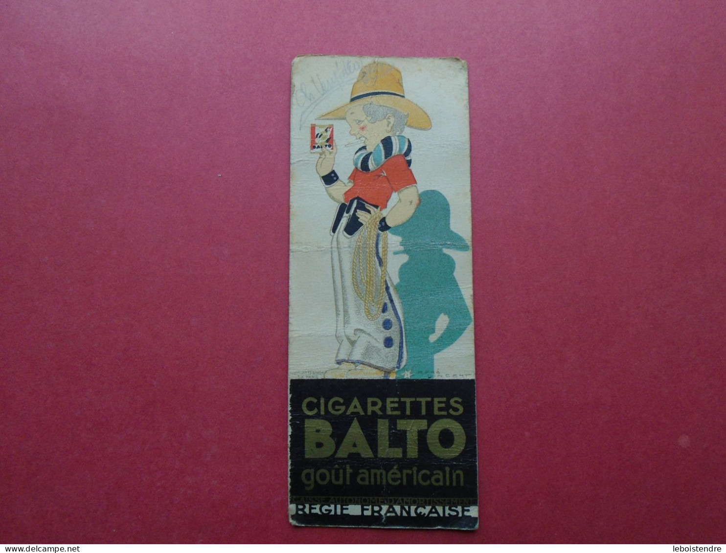 PETIT CARTONNAGE RESTO / VERSO PUB GITANES  CIGARETTES BALTO  ILLUSTRATION RENE VINCENT  REGIE FRANCAISE - Objetos Publicitarios