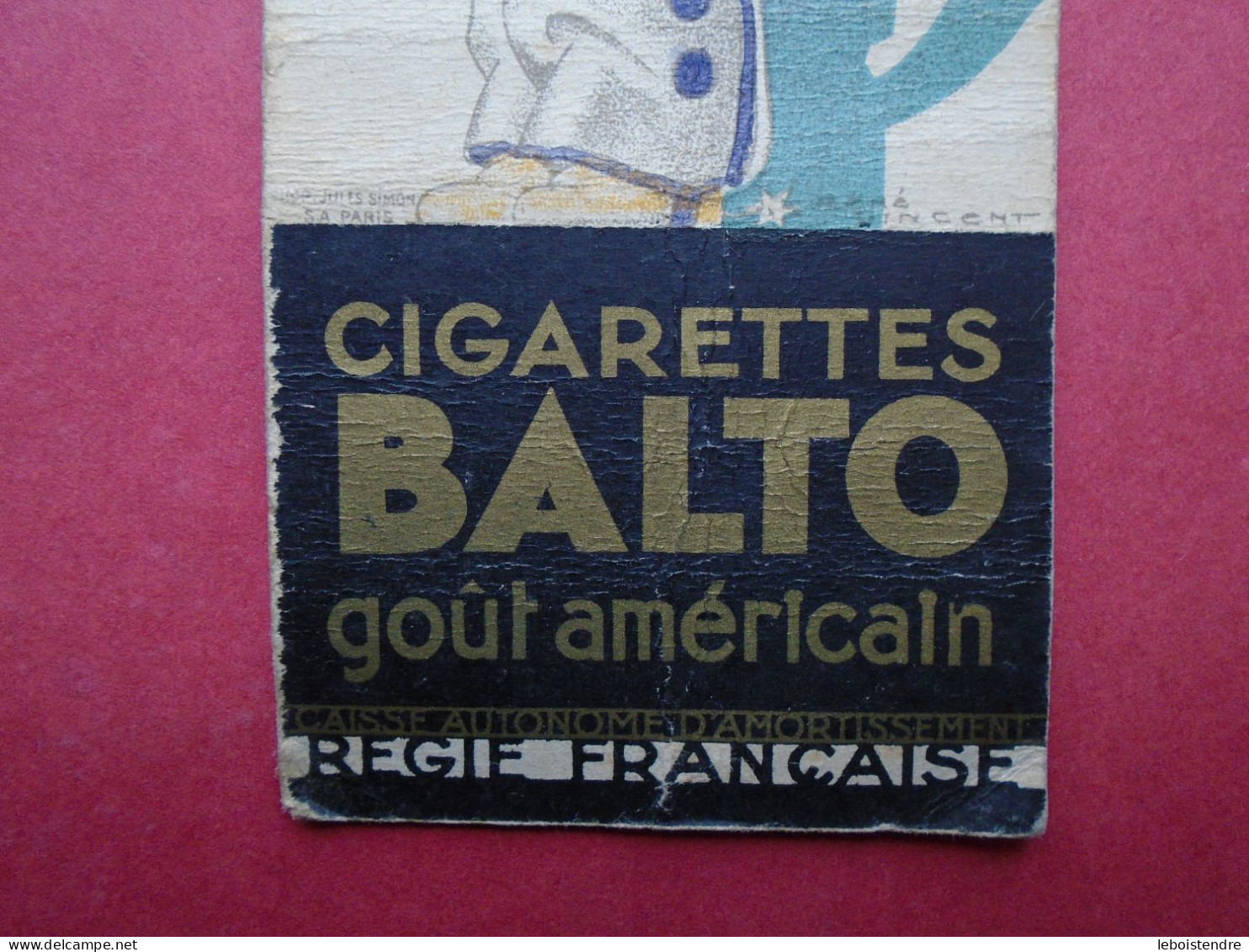 PETIT CARTONNAGE RESTO / VERSO PUB GITANES  CIGARETTES BALTO  ILLUSTRATION RENE VINCENT  REGIE FRANCAISE - Reclame-artikelen