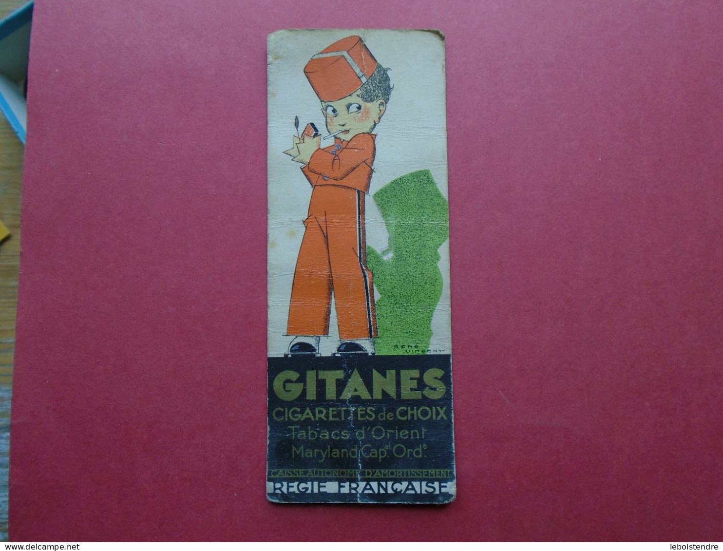 PETIT CARTONNAGE RESTO / VERSO PUB GITANES  CIGARETTES BALTO  ILLUSTRATION RENE VINCENT  REGIE FRANCAISE - Advertising Items