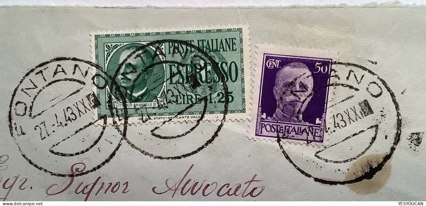 RR ! FONTANO1943 (Fontan Alpes Maritimes France)lettre Italie Occupation Guerre1939-1945(war Regno D’ Italia Occupazione - 2. Weltkrieg 1939-1945
