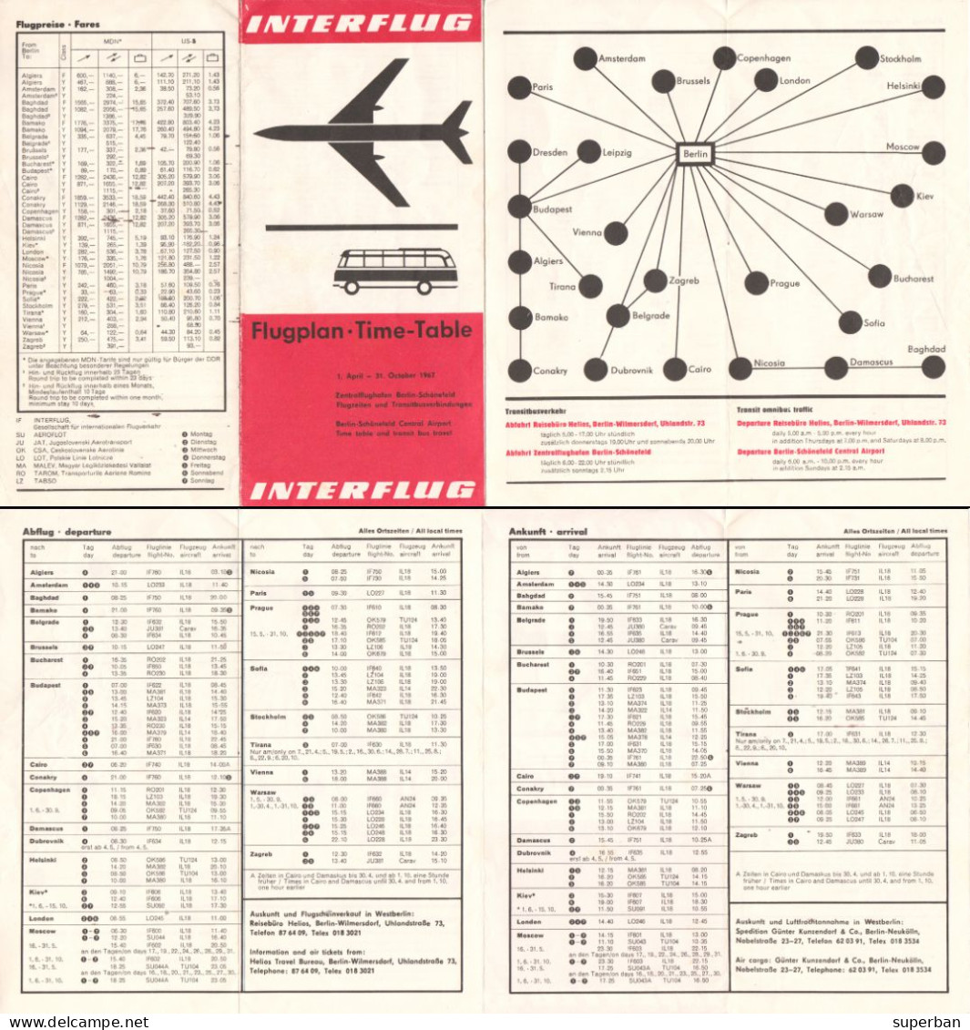 AVIATION CIVILE : INTERFLUG / EAST GERMANY : FLUGPLAN / TIMETABLE - 1 APRIL Bis 31 OKTOBER 1967 - RRR ! (al317) - Europe