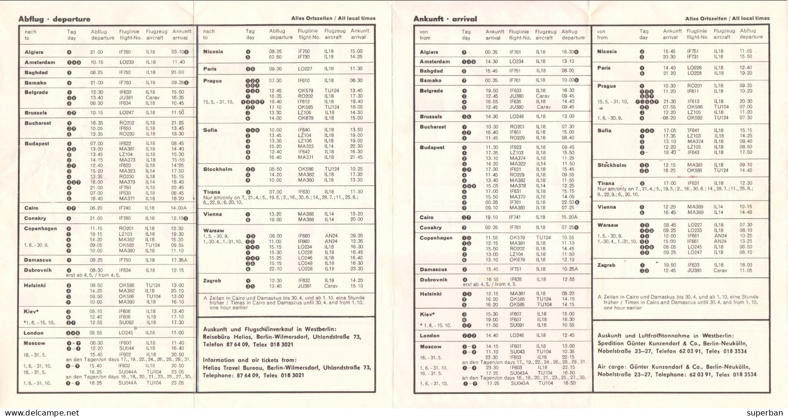 AVIATION CIVILE : INTERFLUG / EAST GERMANY : FLUGPLAN / TIMETABLE - 1 APRIL Bis 31 OKTOBER 1967 - RRR ! (al317) - Europe