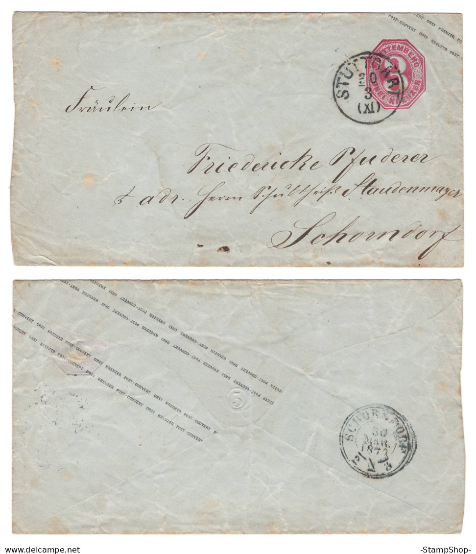 1876 Stuttgart, Wurttemberg, Germany To Schorndorf - Envelope Cover Stationary - Otros & Sin Clasificación