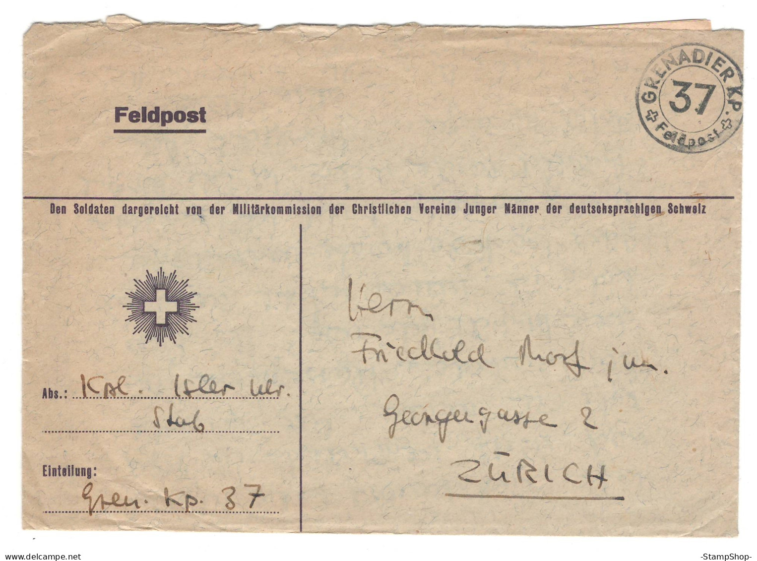 1951 Feldpost, Militaria - Switzerland - GRENADIER 37 - Cover Envelope - Oblitérations