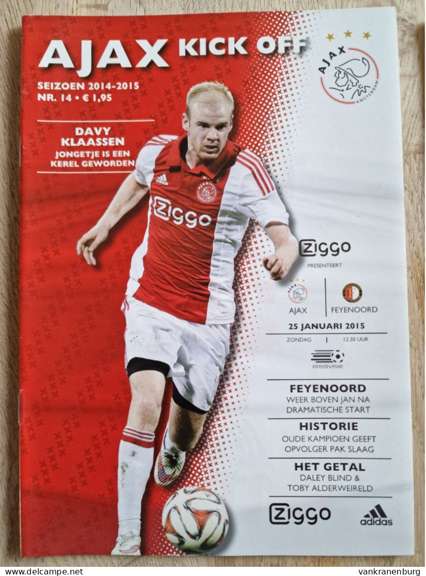 Programme Ajax - Feyenoord - 25.1.2015 - Holland - Program - Football - Davy Klaassen - Habillement, Souvenirs & Autres