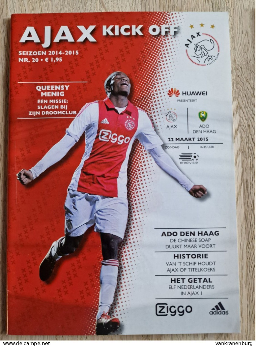 Programme Ajax - ADO Den Haag - 22.3.2015 - Holland - Program - Football - Queensy Menig - Habillement, Souvenirs & Autres