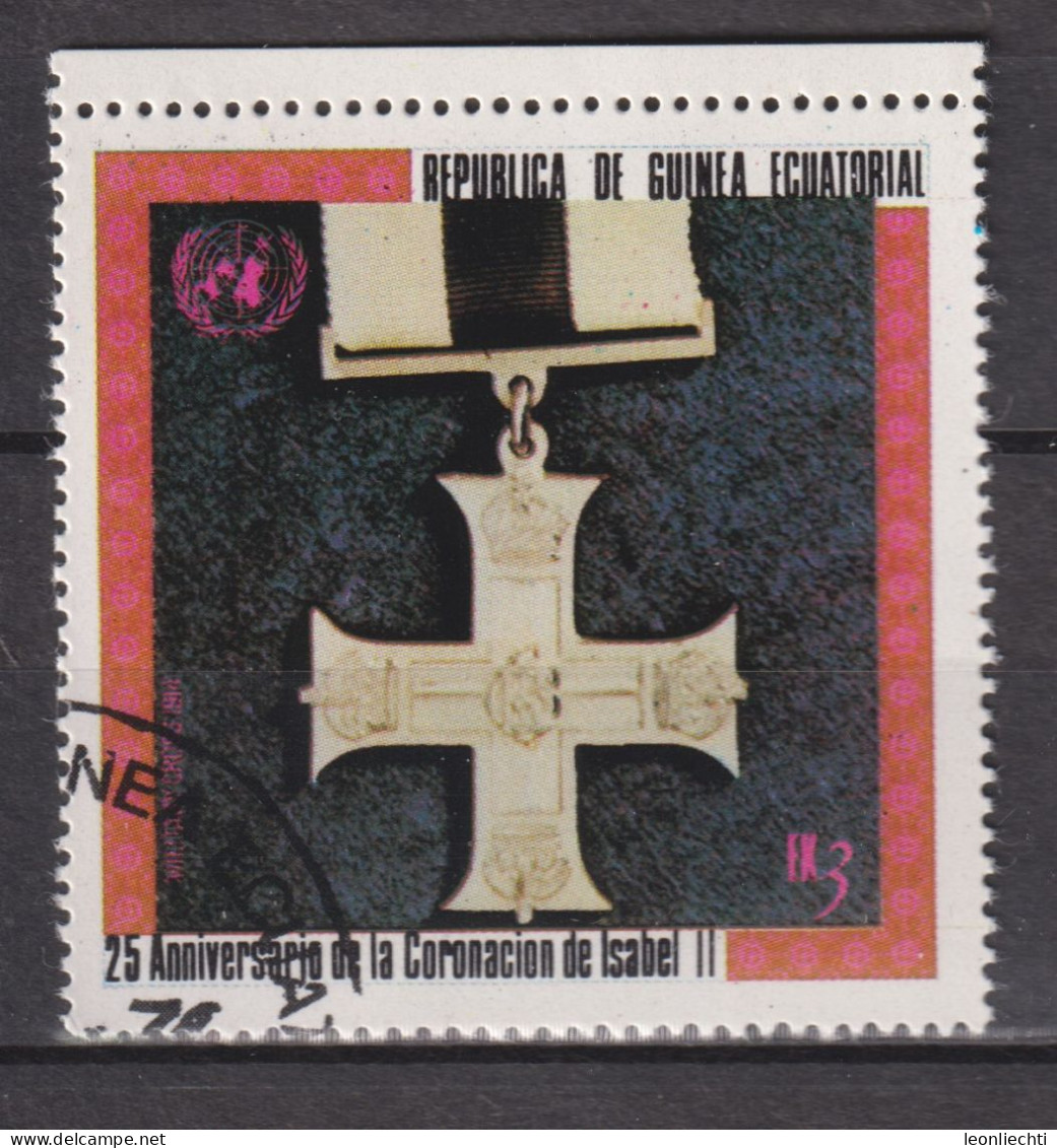 1978 Äquatorial-Guinea, Yt:GQ 119-B°,  Military Cross 1914,  Elizabeth II, 25th Coronation (V) Medals - Guinée Equatoriale