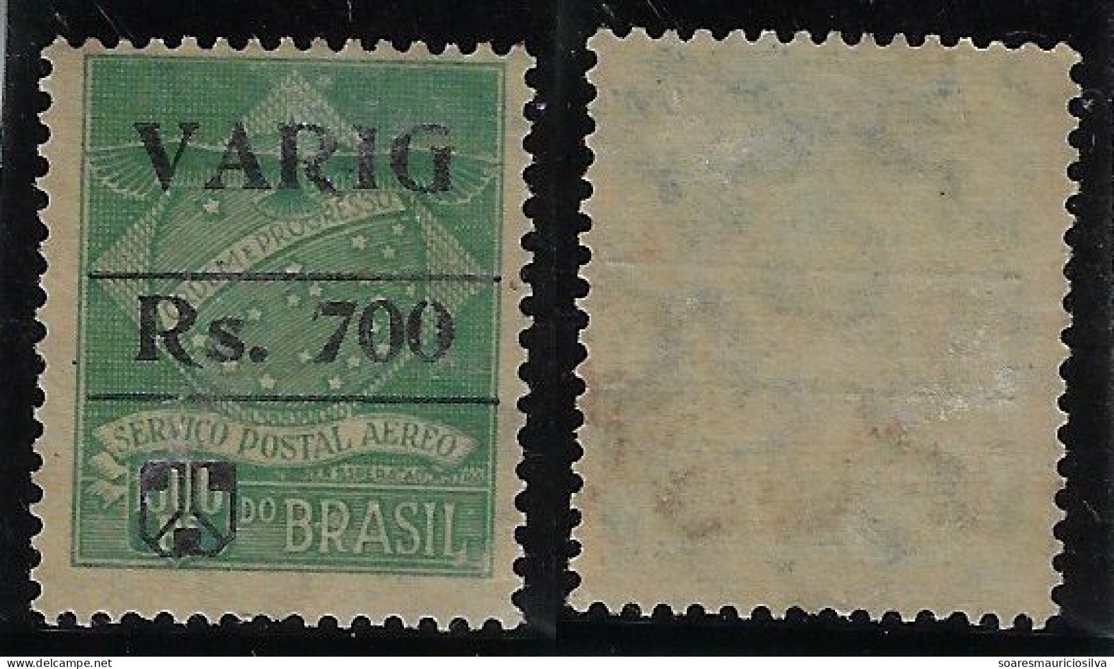 Brazil Year 1930 Varig Airmail Company RHM-V-8 Stamp Condor With Black Overprint 700 Reis Unused (catalog US$22) - Airmail (Private Companies)