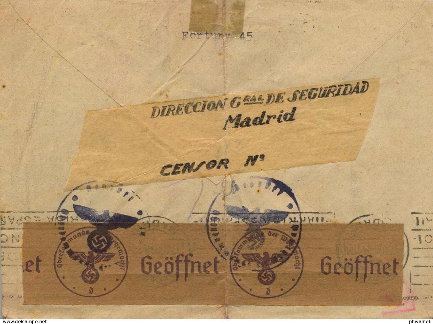 1940 , MADRID - OBERLIND , SOBRE CIRCULADO , DOBLE BANDA DE CIERRE DE CENSURA - Storia Postale