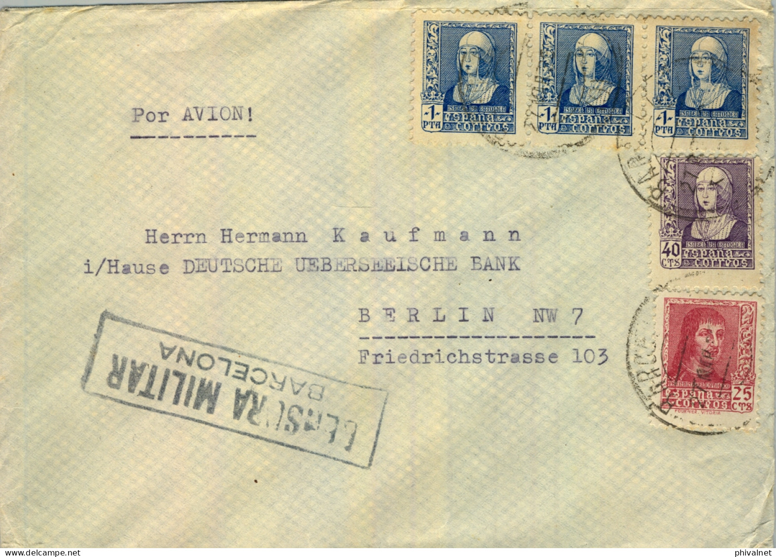 BARCELONA - BERLÍN , SOBRE CIRCULADO , CORREO AÉREO , CENSURA MILITAR - Covers & Documents